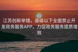 江蘇創(chuàng)新舉措，縣級(jí)以下全面禁止開發(fā)政務(wù)服務(wù)APP，力促政務(wù)服務(wù)提質(zhì)增效