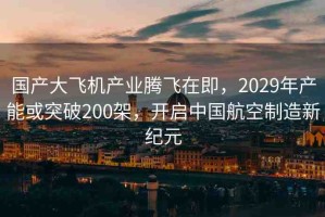 國產(chǎn)大飛機(jī)產(chǎn)業(yè)騰飛在即，2029年產(chǎn)能或突破200架，開啟中國航空制造新紀(jì)元